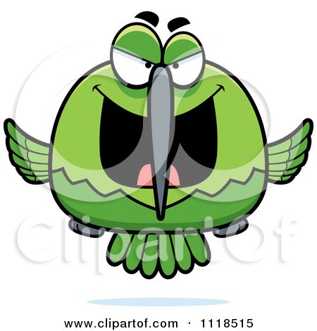 Cartoon Of A Sly Bully Green Hummingbird - Royalty Free Vector Clipart by Cory Thoman