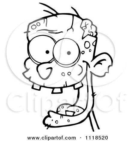Cartoon Of An Outlined Happy Zombie Head - Royalty Free Vector Clipart by Hit Toon