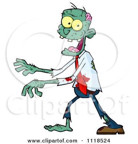 Cartoon Of A Bloody Green Zombie 2 - Royalty Free Vector Clipart by Hit Toon