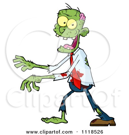 Cartoon Of A Bloody Green Zombie 1 - Royalty Free Vector Clipart by Hit Toon