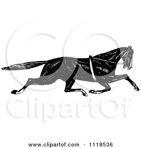 Clipart Of A Retro Vintage Black And White Sprinting Horse - Royalty Free Vector Illustration by Prawny Vintage