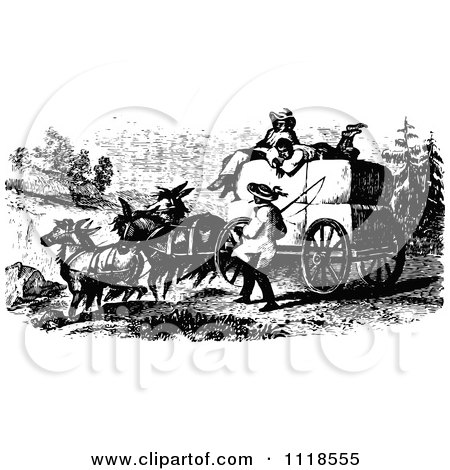 Clipart Of Retro Vintage Black And White People On Hay On A Horse Drawn Cart - Royalty Free Vector Illustration by Prawny Vintage