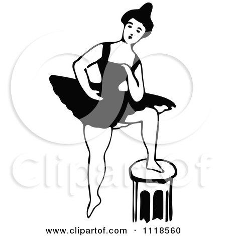 Clipart Of A Retro Vintage Black And White Dancing Ballerina 12 - Royalty Free Vector Illustration by Prawny Vintage