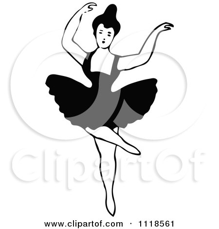 Clipart Of A Retro Vintage Black And White Dancing Ballerina 4 - Royalty Free Vector Illustration by Prawny Vintage