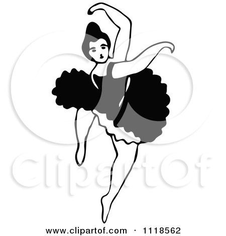 Clipart Of A Retro Vintage Black And White Dancing Ballerina 5 - Royalty Free Vector Illustration by Prawny Vintage