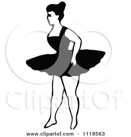 Clipart Of A Retro Vintage Black And White Dancing Ballerina 6 - Royalty Free Vector Illustration by Prawny Vintage