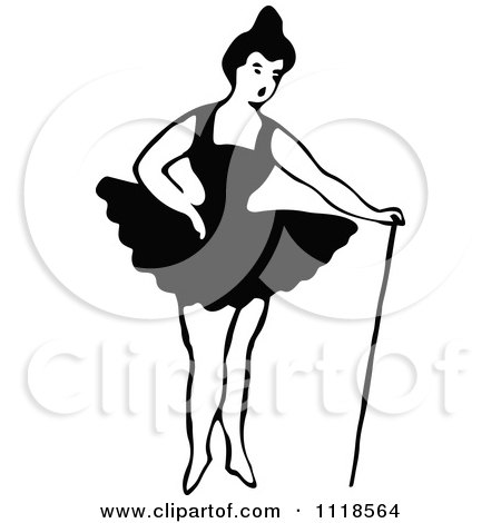 Clipart Of A Retro Vintage Black And White Dancing Ballerina 7 - Royalty Free Vector Illustration by Prawny Vintage