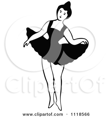 Clipart Of A Retro Vintage Black And White Dancing Ballerina 9 - Royalty Free Vector Illustration by Prawny Vintage