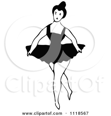 Clipart Of A Retro Vintage Black And White Dancing Ballerina 10 - Royalty Free Vector Illustration by Prawny Vintage