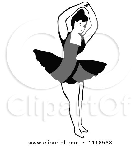 Clipart Of A Retro Vintage Black And White Dancing Ballerina 11 - Royalty Free Vector Illustration by Prawny Vintage