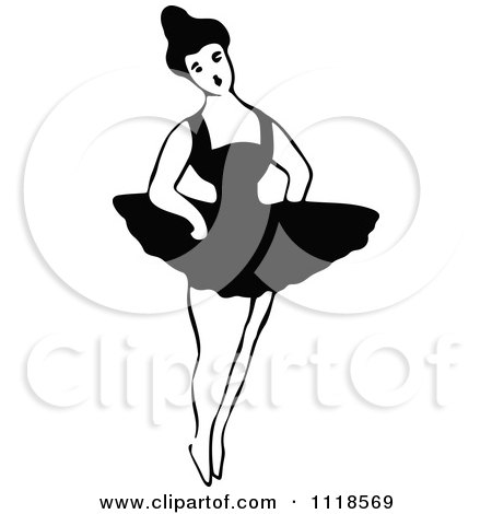 Clipart Of A Retro Vintage Black And White Dancing Ballerina 1 - Royalty Free Vector Illustration by Prawny Vintage