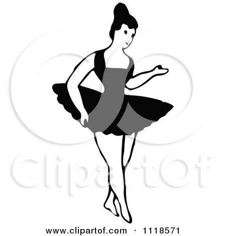 Clipart Of A Retro Vintage Black And White Dancing Ballerina 3 - Royalty Free Vector Illustration by Prawny Vintage