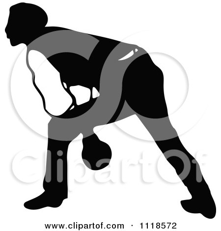 Clipart Of A Retro Vintage Black And White Man Bowling 1 - Royalty Free Vector Illustration by Prawny Vintage