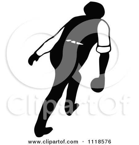 Clipart Of A Retro Vintage Black And White Man Bowling 5 - Royalty Free Vector Illustration by Prawny Vintage
