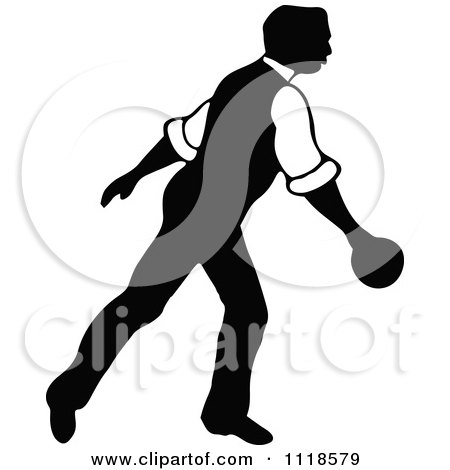 Clipart Of A Retro Vintage Black And White Man Bowling 8 - Royalty Free Vector Illustration by Prawny Vintage