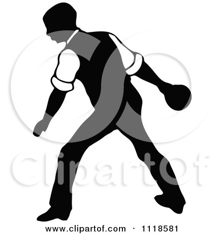 Clipart Of A Retro Vintage Black And White Man Bowling 10 - Royalty Free Vector Illustration by Prawny Vintage