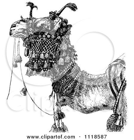 Clipart Of A Retro Vintage Black And White Arabian Camel - Royalty Free Vector Illustration by Prawny Vintage