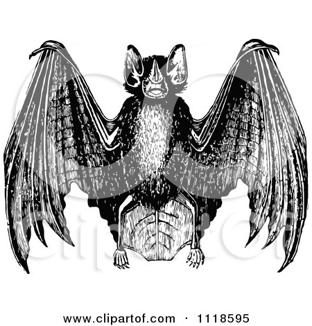 Clipart Of A Retro Vintage Black And White Wild Bat Flying - Royalty Free Vector Illustration by Prawny Vintage