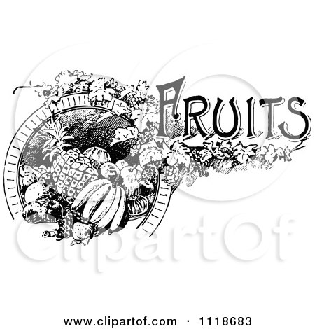 Clipart Of A Retro Vintage Black And White Fruits Label - Royalty Free Vector Illustration by Prawny Vintage