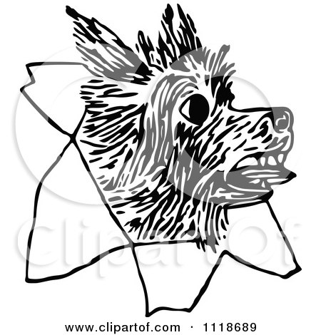 Clipart Of A Retro Vintage Black And White Dog Breaking Through Paper - Royalty Free Vector Illustration by Prawny Vintage