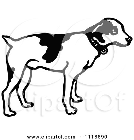 Clipart Of A Retro Vintage Black And White Dog Standing - Royalty Free Vector Illustration by Prawny Vintage