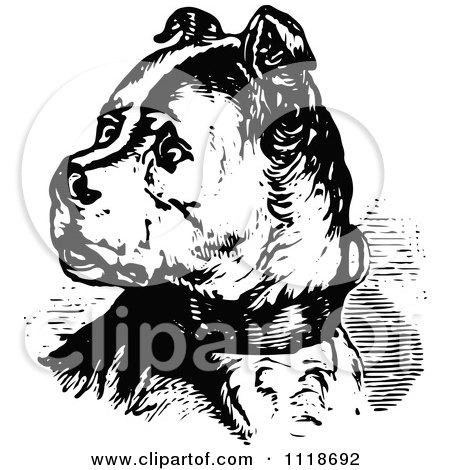 Clipart Of A Retro Vintage Black And White Alert Dog - Royalty Free Vector Illustration by Prawny Vintage