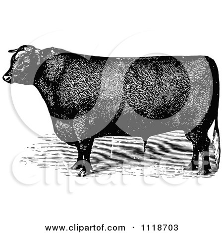 Clipart Of A Retro Vintage Black And White Bull 1 - Royalty Free Vector Illustration by Prawny Vintage