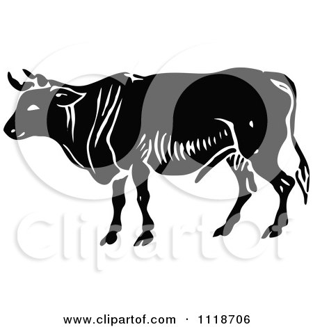 Clipart Of A Retro Vintage Black And White Bull 2 - Royalty Free Vector Illustration by Prawny Vintage