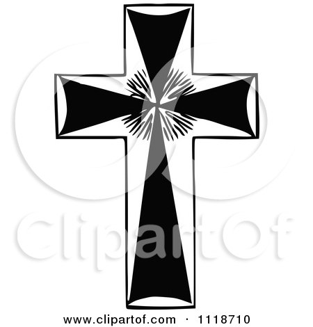 Clipart Of A Retro Vintage Black And White Cross - Royalty Free Vector Illustration by Prawny Vintage