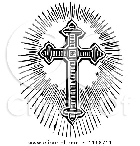 Clipart Of A Retro Vintage Black And White Cross And Light - Royalty Free Vector Illustration by Prawny Vintage