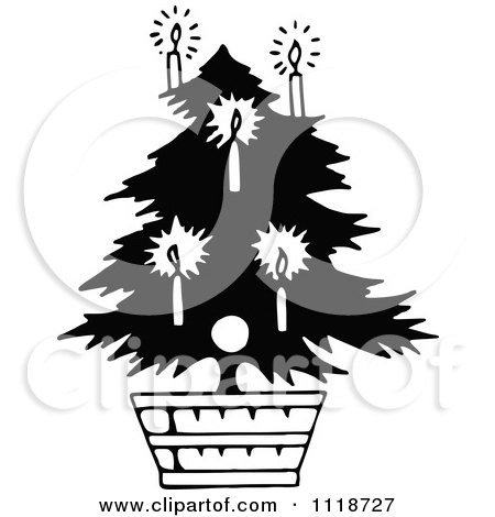 Clipart Of A Retro Vintage Black And White Potted Living Christmas Tree 1 - Royalty Free Vector Illustration by Prawny Vintage