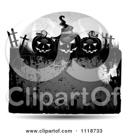 Clipart Of A Grungy Orange Halloween Frame With Gravestones And Jackolanterns 2 - Royalty Free Vector Illustration by merlinul