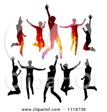 Clipart Of Silhouetted Dancers In Black And In Gradient Lights - Royalty Free Vector Illustration by merlinul
