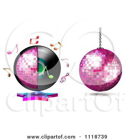 Clipart Of Music Notes And Disco Balls With A Vinyl Record - Royalty Free Vector Illustration by merlinul
