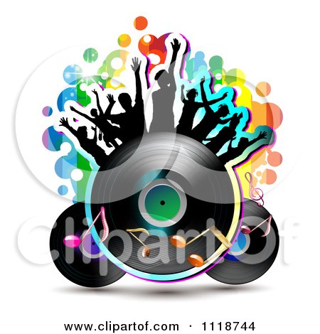 Clipart Of Silhouetted Dancers On A Vinyl Record With Music Notes 3 - Royalty Free Vector Illustration by merlinul