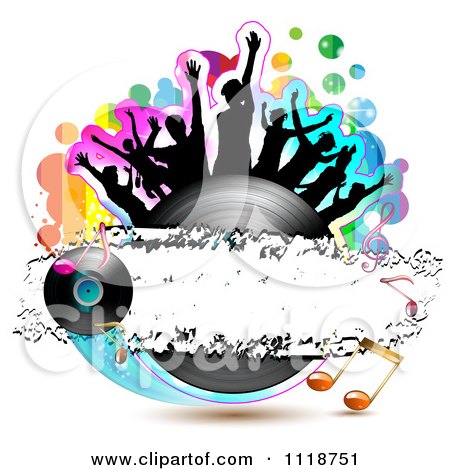 Clipart Of Silhouetted Dancers On A Vinyl Record With Music Notes 1 - Royalty Free Vector Illustration by merlinul