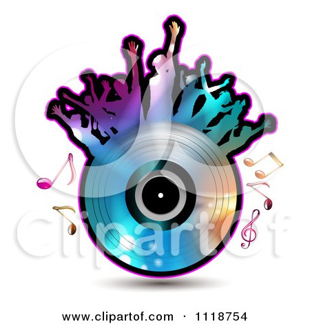 Clipart Of Silhouetted Dancers On A Vinyl Record With Music Notes 5 - Royalty Free Vector Illustration by merlinul