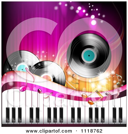 Clipart Of Background Of Vinyl Records Music Notes And A Keyboard - Royalty Free Vector Illustration by merlinul