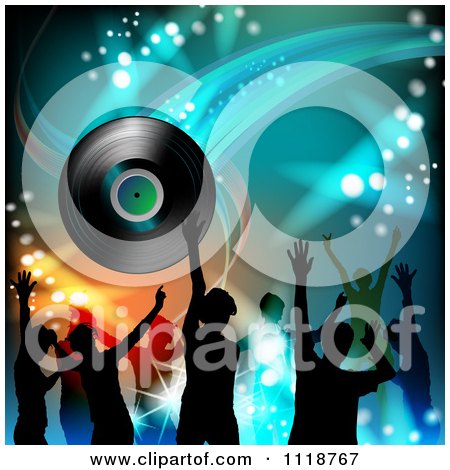 Clipart Of Silhouetted Dancers With A Vinyl Record 2 - Royalty Free Vector Illustration by merlinul