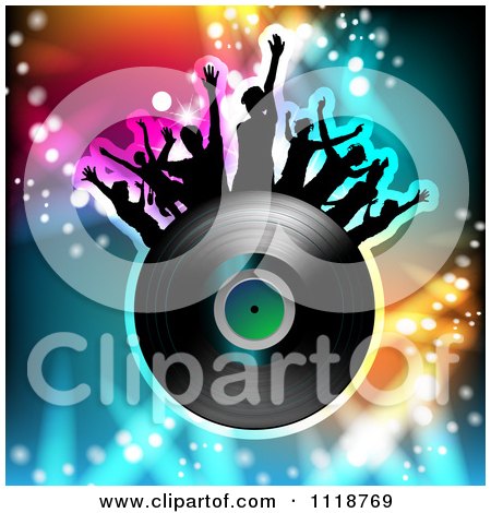 Clipart Of Silhouetted Dancers With A Vinyl Record 3 - Royalty Free Vector Illustration by merlinul