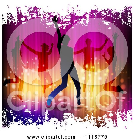 Clipart Of Silhouetted Dancers With White Grunge - Royalty Free Vector Illustration by merlinul