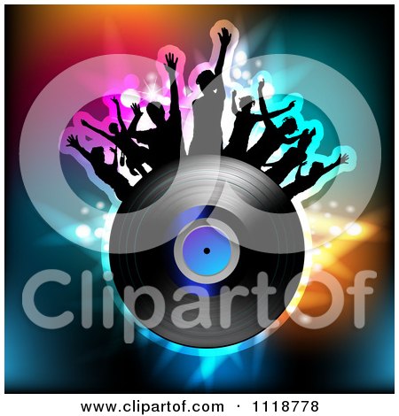 Clipart Of Silhouetted Dancers With A Vinyl Record 4 - Royalty Free Vector Illustration by merlinul