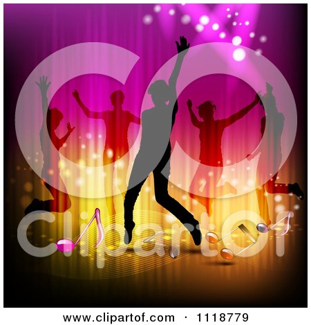 Clipart Of Silhouetted Dancers And Music Notes - Royalty Free Vector Illustration by merlinul