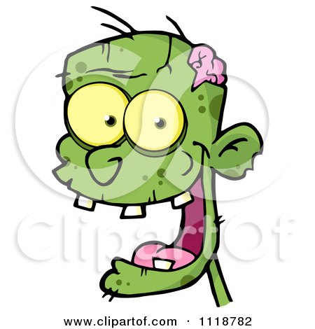 Cartoon Of A Happy Green Zombie Face - Royalty Free Vector Clipart by Hit Toon