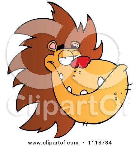Cartoon Of A Grinning Male Lion Face - Royalty Free Vector Clipart by Hit Toon