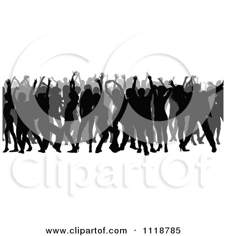 Clipart Of A Silhouetted Crowd Of Dancers 1 - Royalty Free Vector Illustration by dero