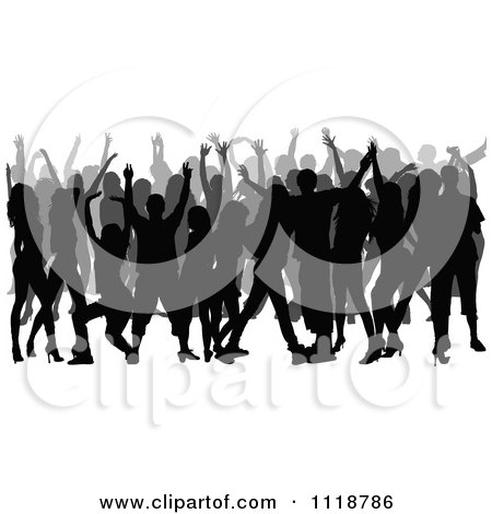 Clipart Of A Silhouetted Crowd Of Dancers 2 - Royalty Free Vector Illustration by dero