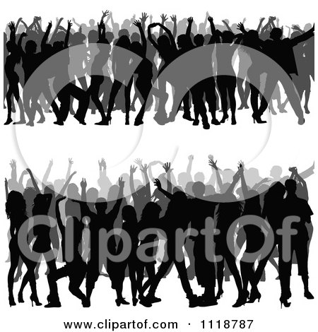 Clipart Of Silhouetted Crowds Of Dancers - Royalty Free Vector Illustration by dero