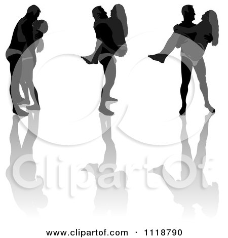 Clipart Of Black And Gray Lover Silhouettes And Reflections 4 - Royalty Free Vector Illustration by dero