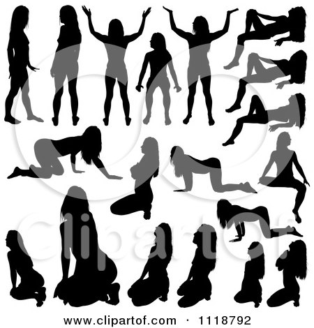 Clipart Of Black Sexy Women Silhouettes - Royalty Free Vector Illustration by dero